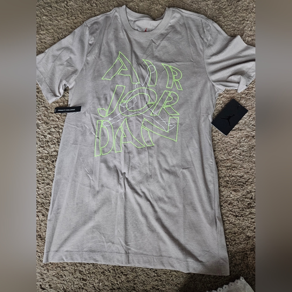 Jordan Air Gray Tee with Neon Green Graphic